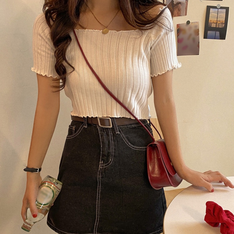 Áo Thun Dệt Kim Tay Ngắn Hở Vai Màu Trơn Thời Trang Mùa Hè Quyến Rũ Dành Cho Nữ