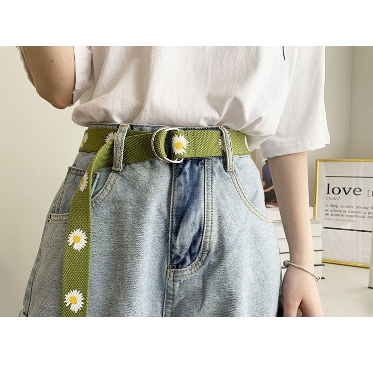 Thắt Lưng Vải Canvas 22566 Họa Tiết Hoa Cúc Phối Vòng Kép Trang Trí Dễ Phối Đồ Cho Học Sinh