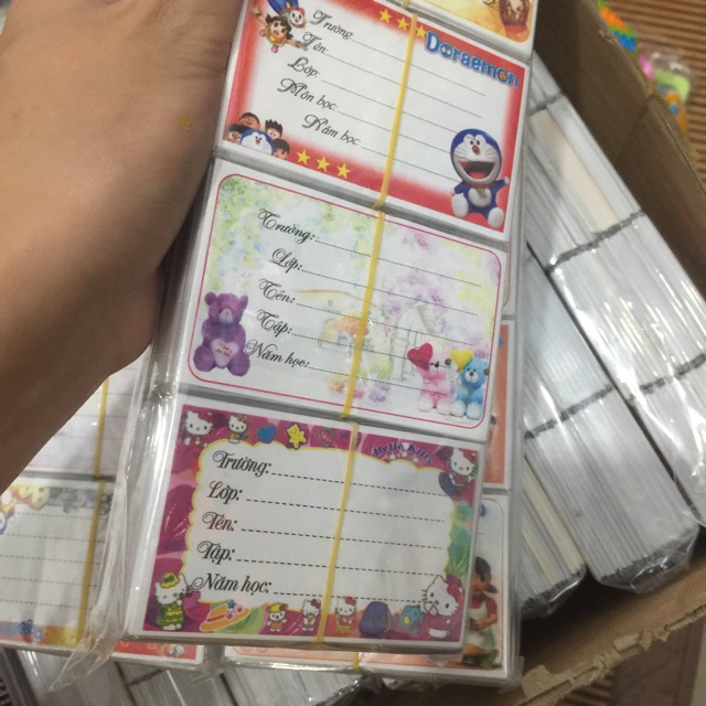 1000 cái nhãn vở hoạt hình có keo dán sẵn, nhãn vở học sinh