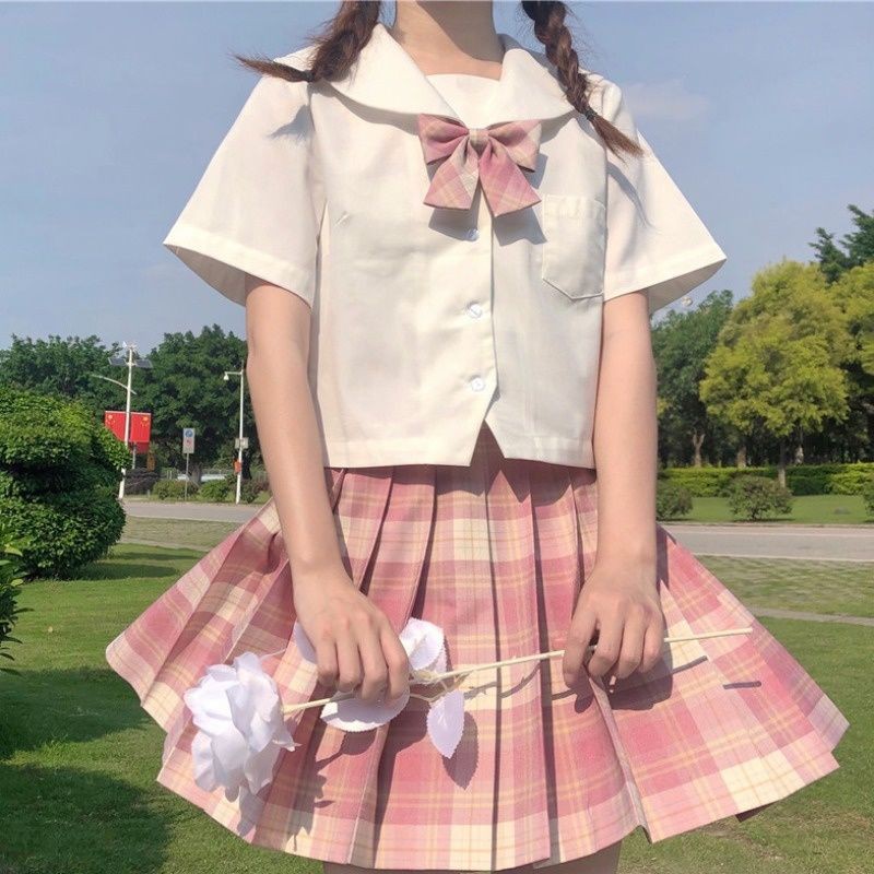 ❀Bộ đồ thủy thủ ngắn Kansai Kanto cổ áo sơ mi trắng tay phong cách cơ bản Đồng phục nữ hàng đầu mùa xuân và hè