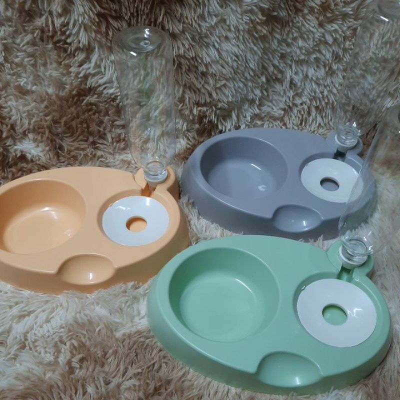 Bát ăn kèm bình tự động cho chó mèo hình gấu (kèm bình tự động)
