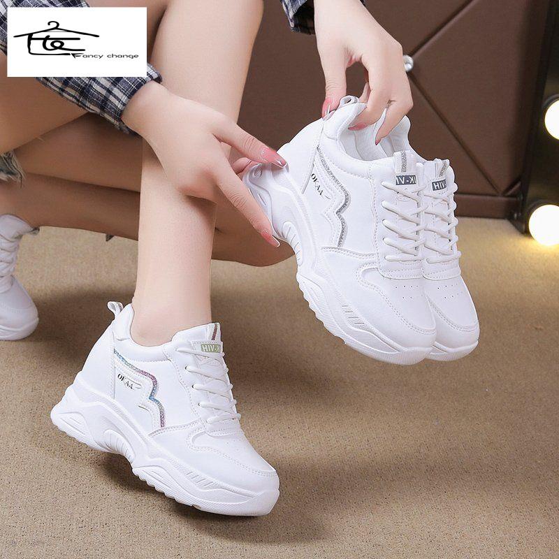 Giày Thể Thao Đế Dày Tăng Chiều Cao Màu Trắng Dễ Phối Đồ Thiết Kế Mới Thời Trang Mùa Thu Cho Nữ