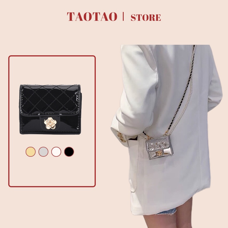 Túi vuông đeo chéo ngọc trai túi mini dây xích thời trang