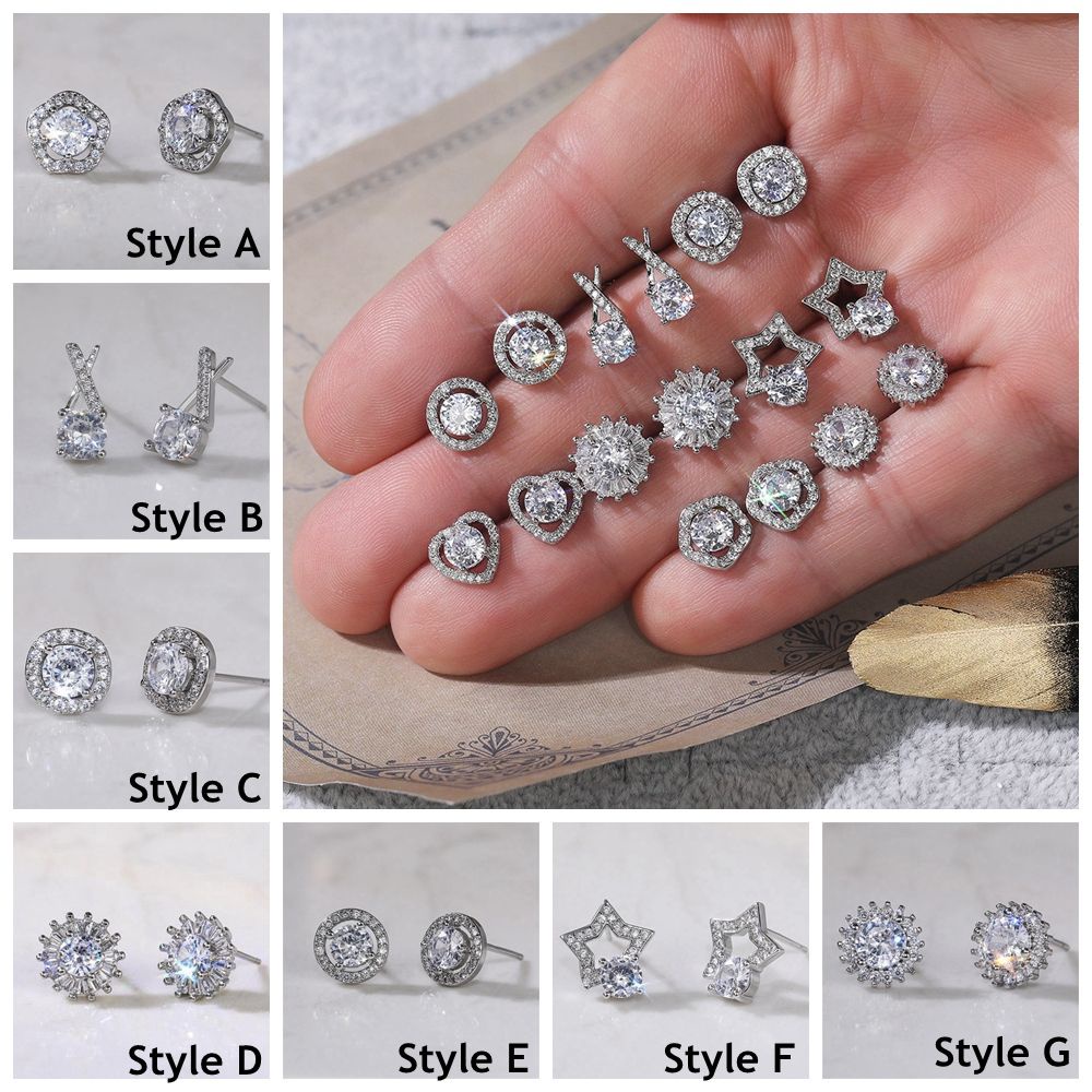 Khuyên Tai Đính Đá Zircon Lấp Lánh Thời Trang Cho Nam Và Nữ