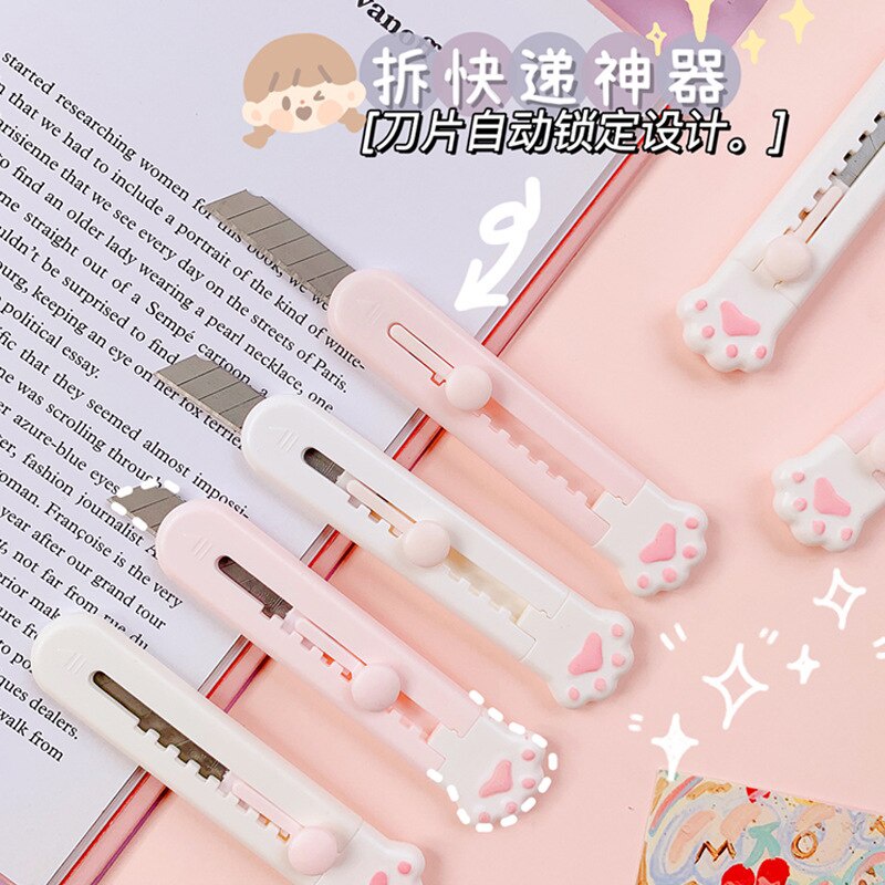 Dụng cụ cắt giấy bằng nhựa và thép không gỉ hình chân mèo dễ thương