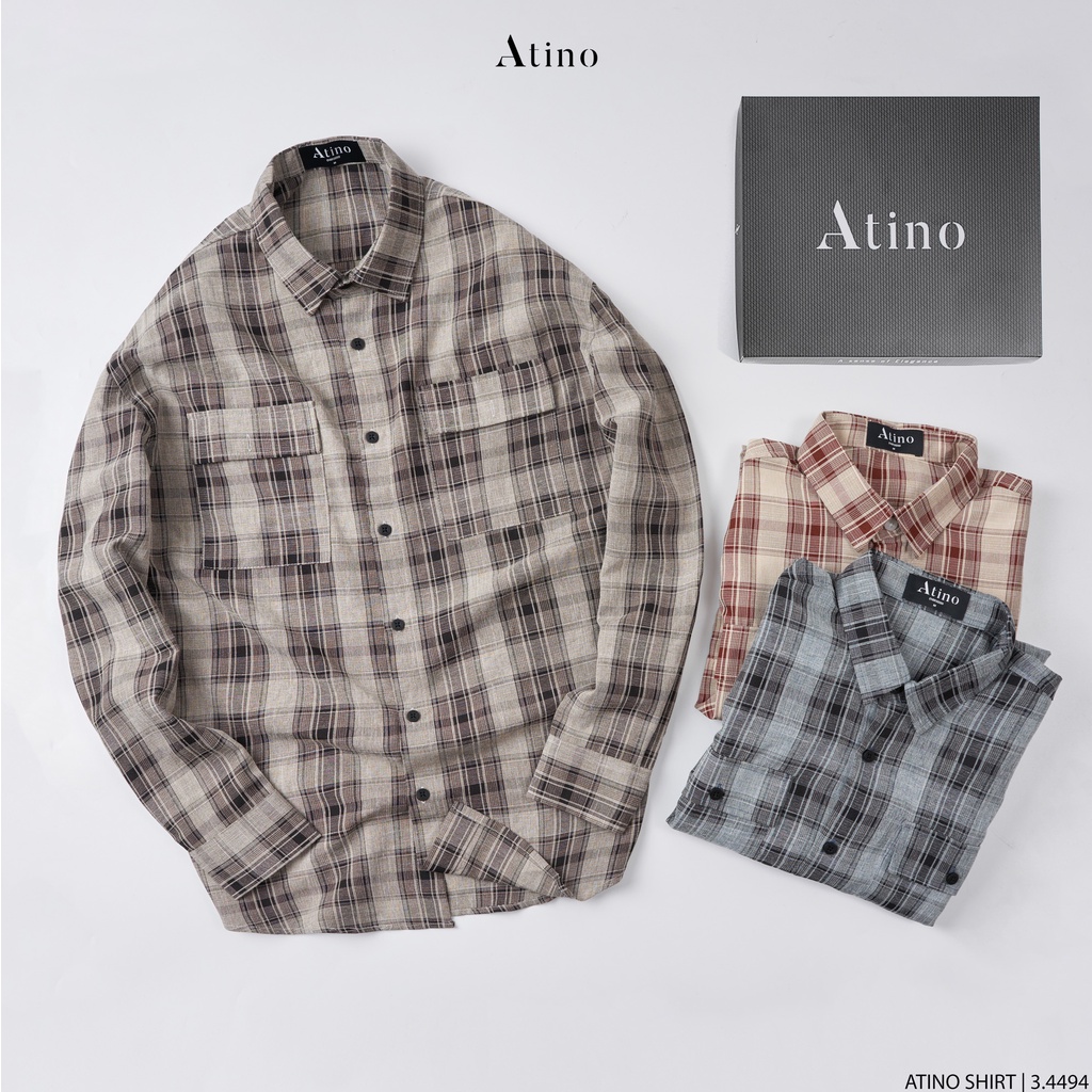 Áo Sơ Mi Dài Tay Nam Kẻ Caro ATINO Vải Cotton mềm mịn thoáng mát Form Regular SM3.4494