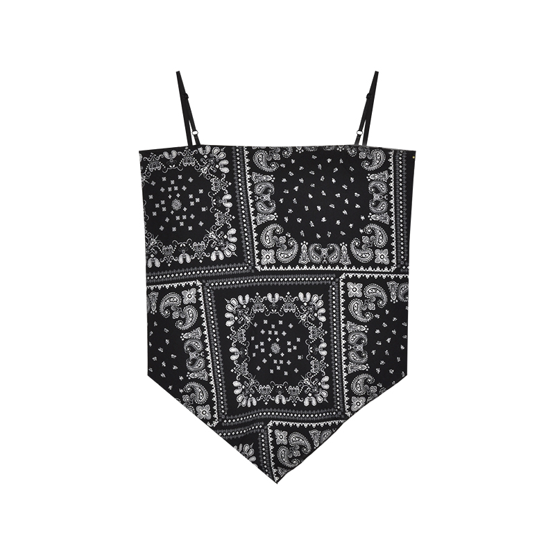 Áo hai dây in họa tiết dáng rộng/áo thun tay ngắn thời trang cho nữ