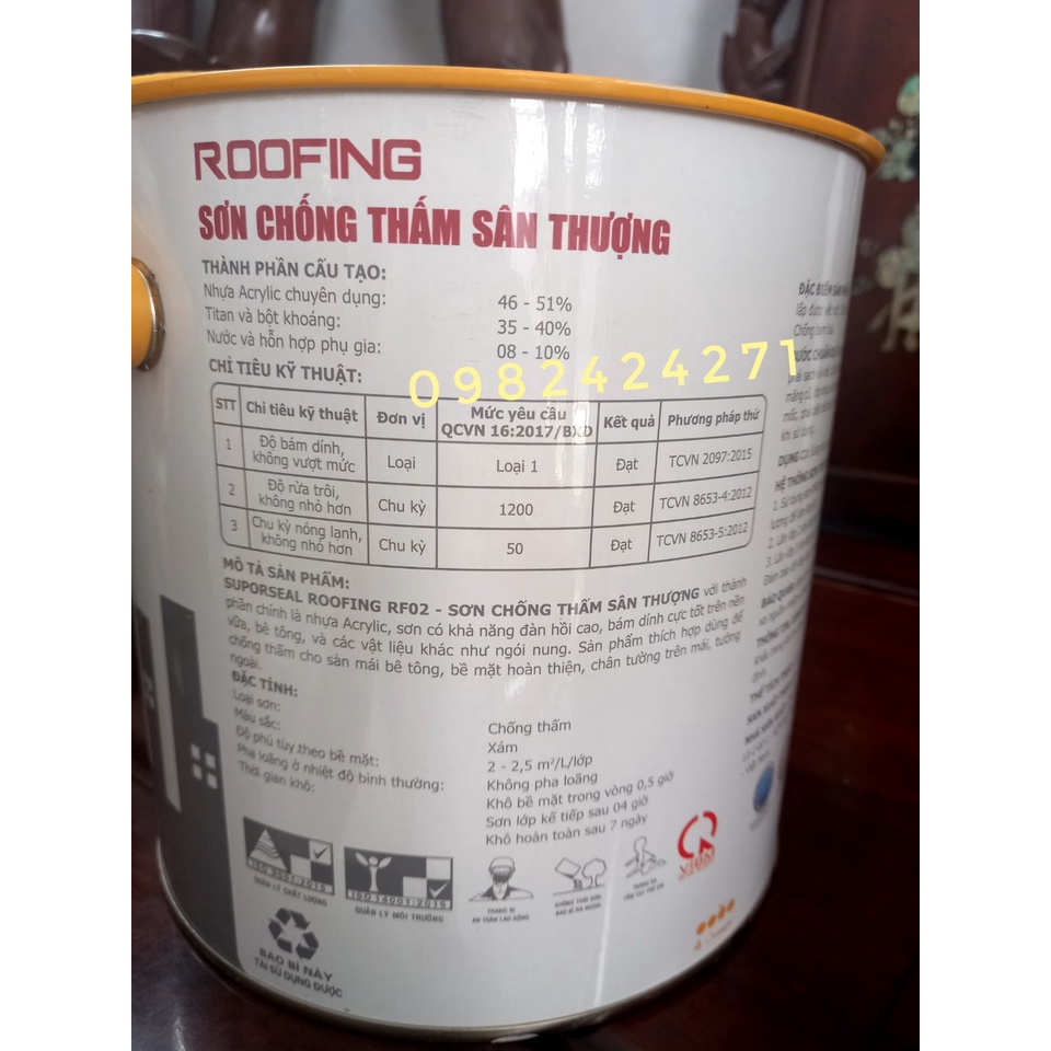 Sơn chống thấm sân thượng SUPORSEAL ROOFING RF02 bảo vệ ngôi nhà bạn hoàn hảo. Nền đẹp- Tường bền- Chống thấm lon 3.5L