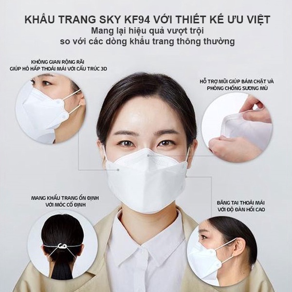 Set 50 chiếc khẩu trang KF94 Sky Mask công nghệ Hàn Quốc 4 lớp kháng khuẩn freesize cho người lớn