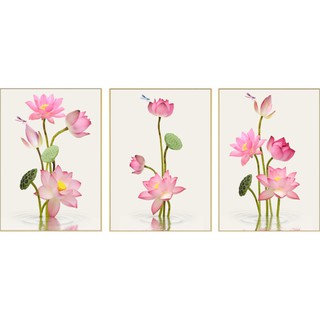 Bộ 3 tranh dán tường Sen Hồng Tipo_0209 phủ kim sa