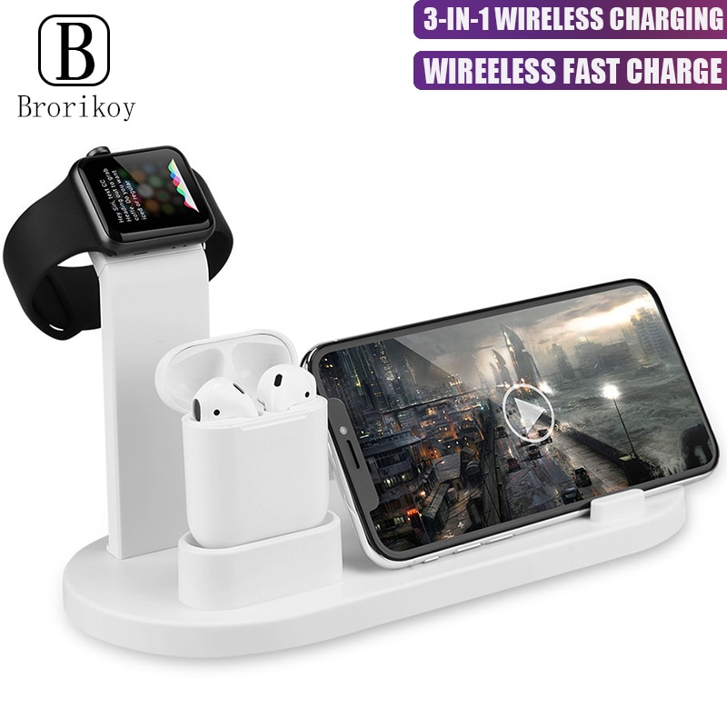 3 in 1 Wireless Charger Dock 10W 9V Fast Charging Wireless Stand for Apple Watch iPhone 11 X Xs Max Type-C Airpods Charge Holder