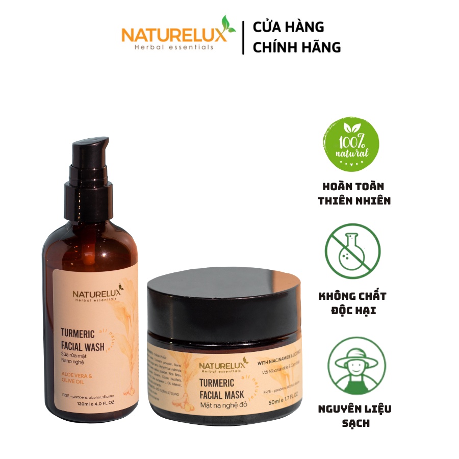 Combo chăm sóc da Naturelux: Sữa rửa mặt 120ml + Mặt nạ nghệ 50ml giúp mờ thâm nám, dưỡng ẩm và làm sáng da