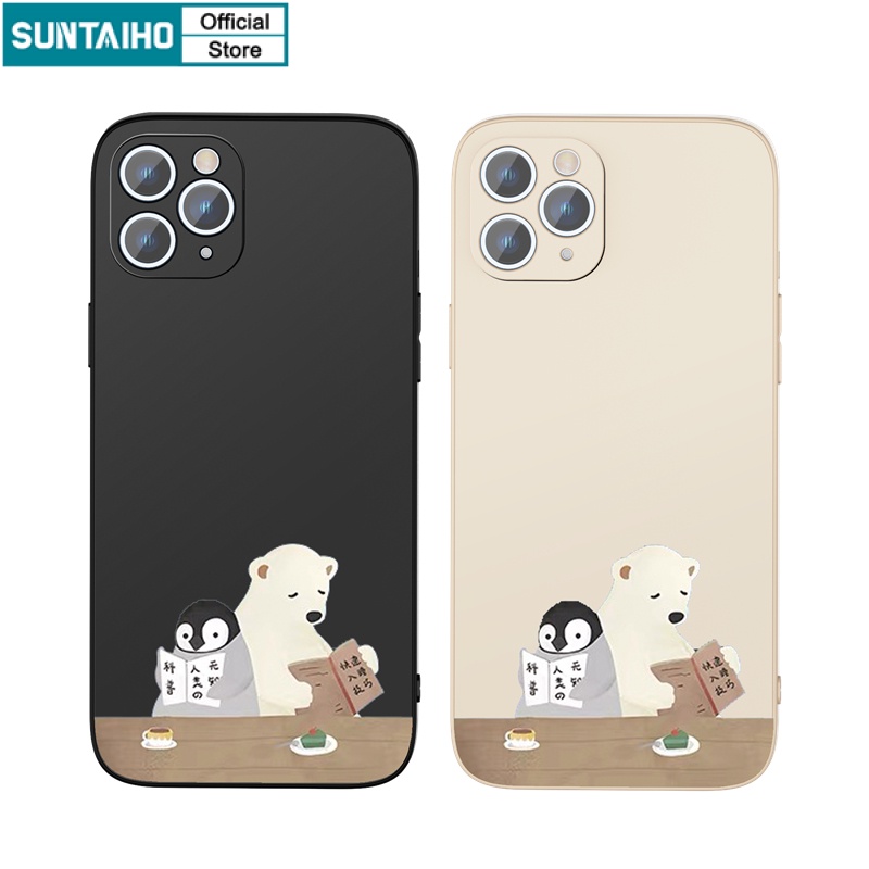Ốp lưng iphone Ốp điện thoại Suntaiho họa tiết chim cánh cụt và gấu thích hợp cho iPhone 13 12 11 Mini Pro X XR XS Max 7 8 Plus