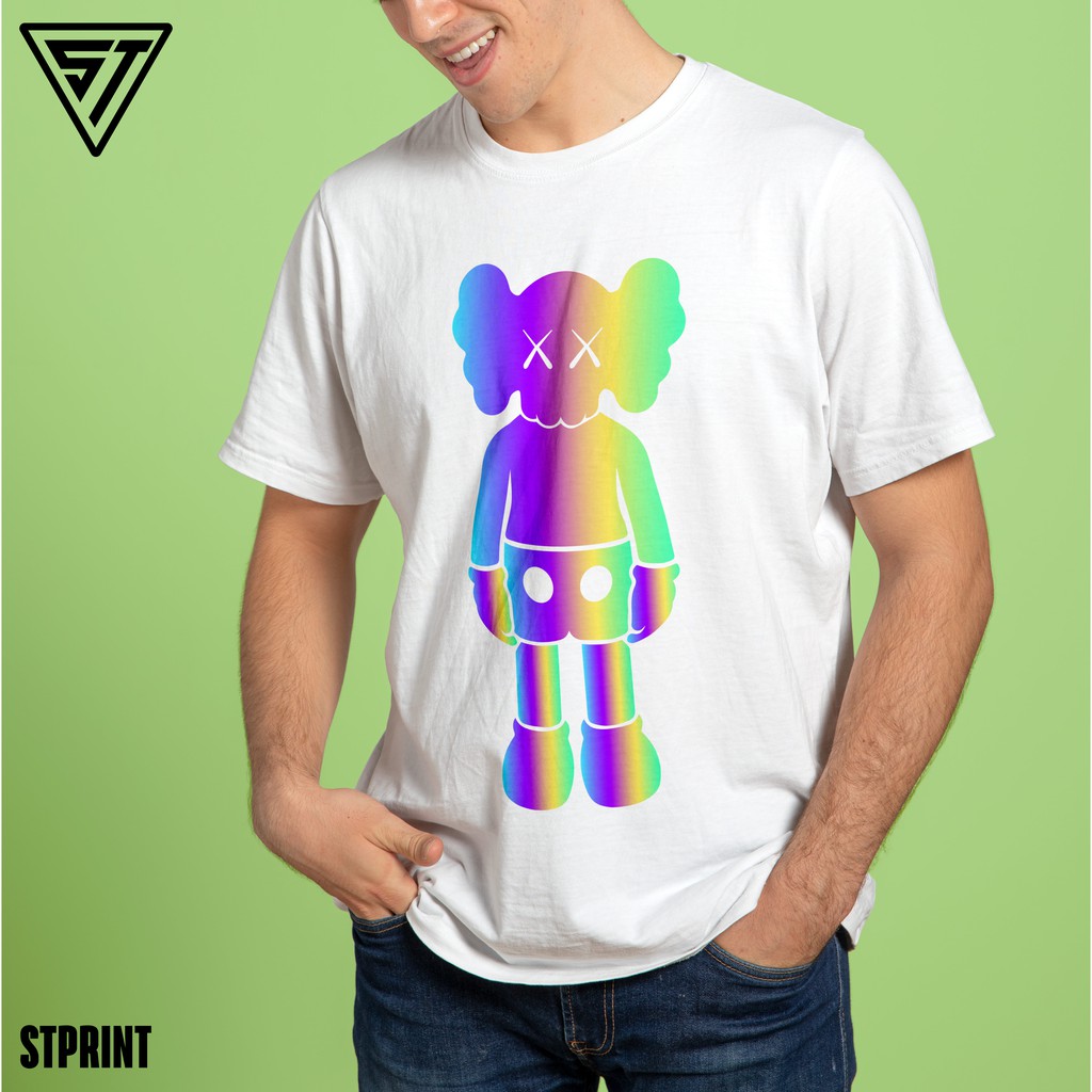 Áo thun in hình đẹp KAWS dạ quang cổ tròn nam nữ chất liệu cotton