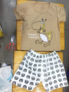 Bộ khủng long cotton thoáng mát cho bé