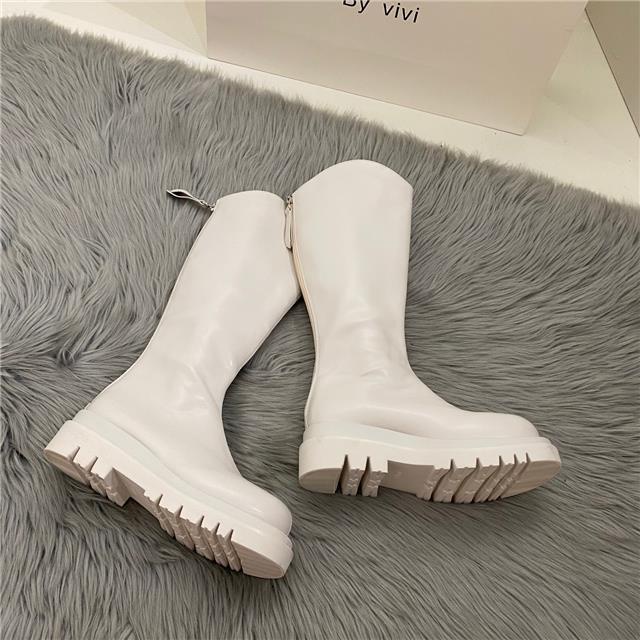 Giày Bốt Cổ Cao Vừa Đế Dày Màu Nâu Phong Cách Mới Thời Trang Thu Đông Dành Cho Nữ