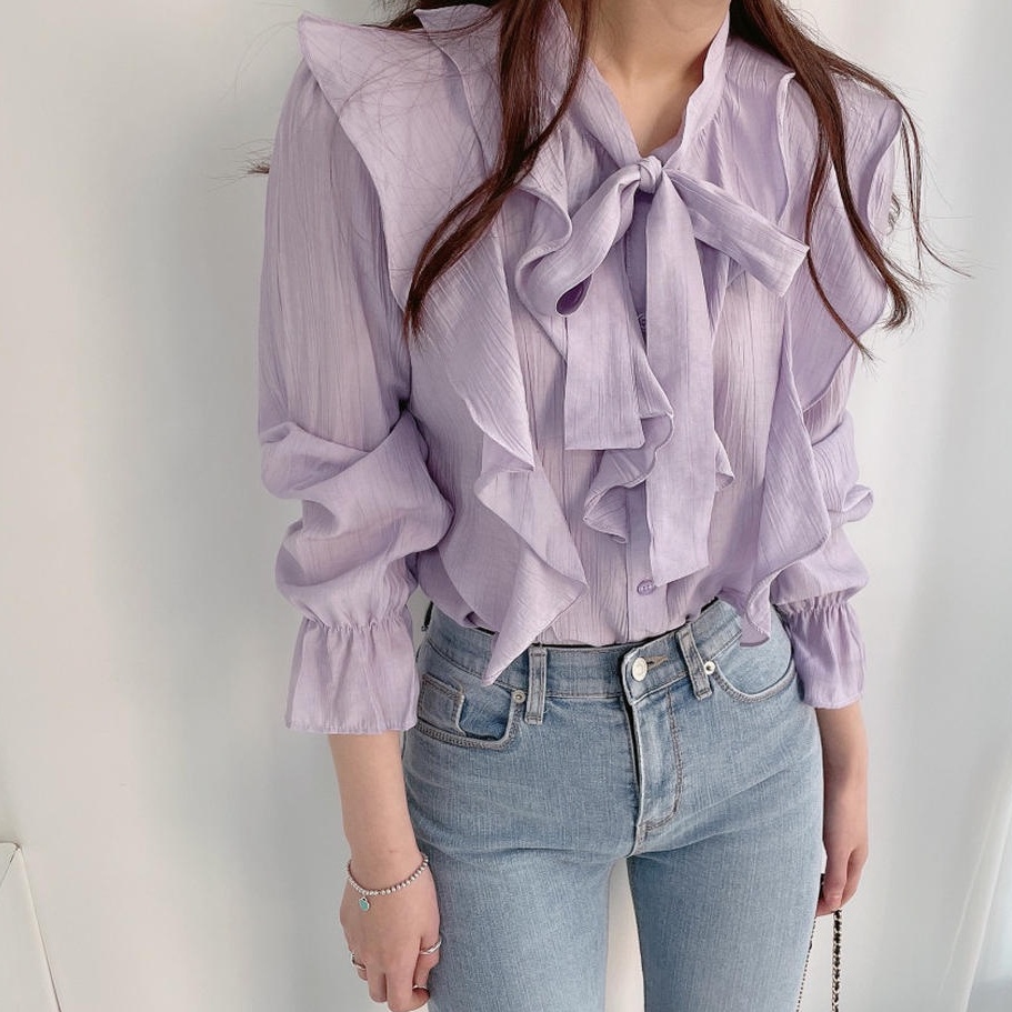 Áo Sơ Mi Voan Cổ Thắt Nơ Thanh Lịch 49763