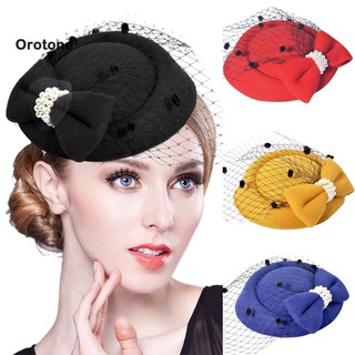 ♌ Or Vintage Solid Color Mesh Faux Pearl Women Fascinator Hair Clip Party Derby Hat