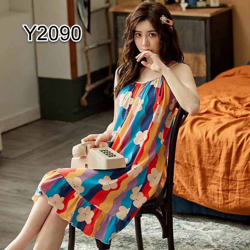 H201210 Đầm mặc nhà nữ cotton hè hai dây hàng nhập - Thời Trang Dương