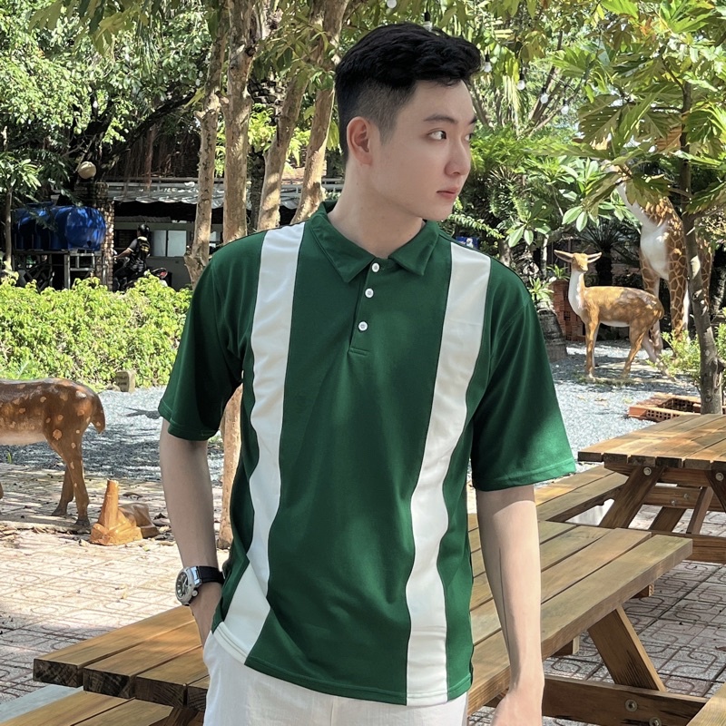 Áo Thun Polo Nam Phối Sọc Trắng Vải Cá Sấu Premium Mr Smile 99 Shop