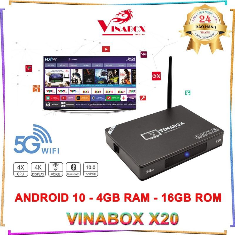 Android Tivi Box Vinabox X20 4G, 32G,Voice Bluetooth 4.0, Android 10