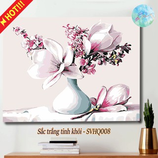Tranh sơn dầu số hóa có khung tự tô màu theo số SẮC TRẮNG TINH KHÔI SVHQ008 ( Tranh tô màu hoa quả tết xuân góc sắc màu)