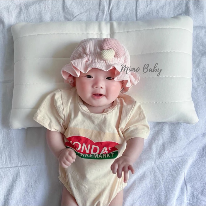 Mũ tai bèo vải xô muslin đính cây nấm, gấu xù siêu đáng yêu cho bé MH139 Mimo Baby