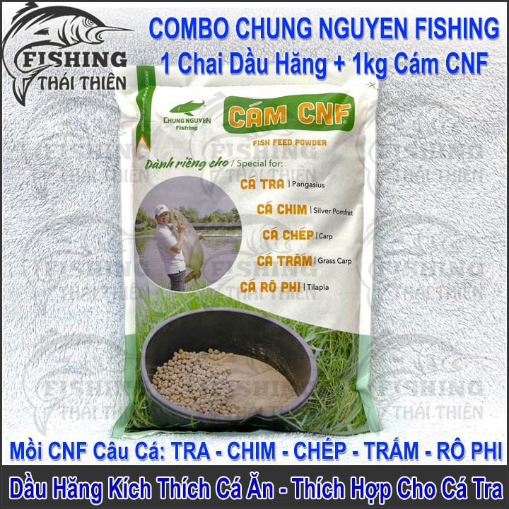 Combo 1kg Cám CNF, 1 Chai Dầu Hăng Kích Thích Cá Ăn Chung Nguyen Fishing Chuyên Dùng Câu Cá Tra Sông, Hồ Dịch Vụ