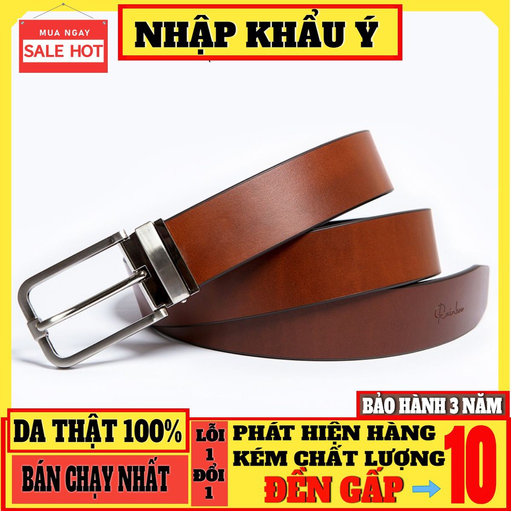 [ FREESHIP-DA THẬT ] Thắt lưng nam/Thắt lưng da thật khóa kim ba dây Italy cao cấp Rainbow 002