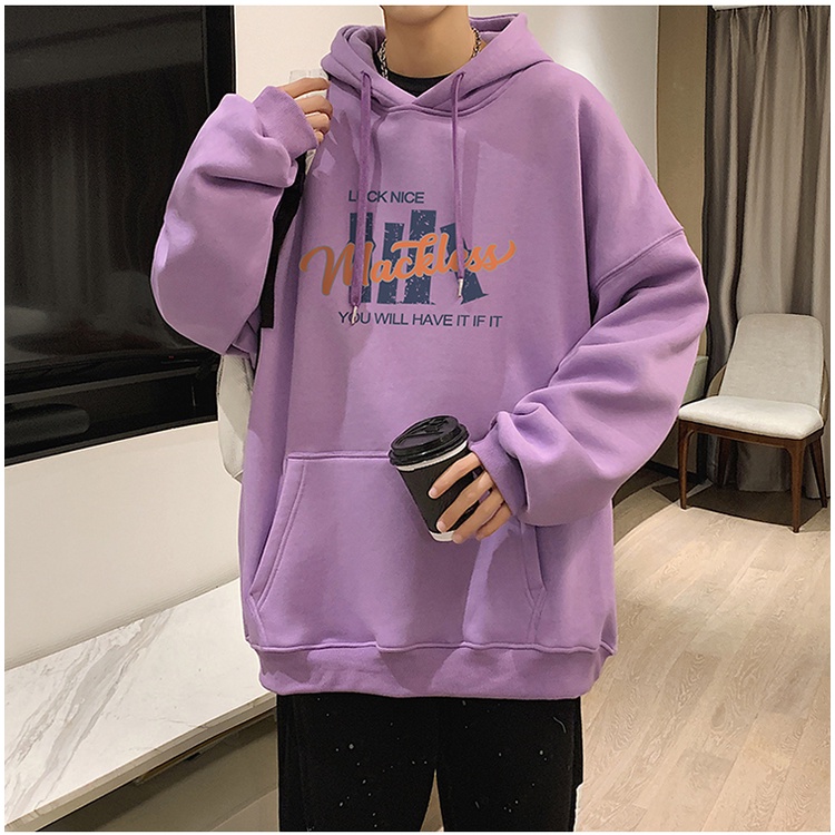 Áo Hoodie tay dài dáng rộng in chữ kiểu Hàn Quốc cá tính cho các cặp đôi