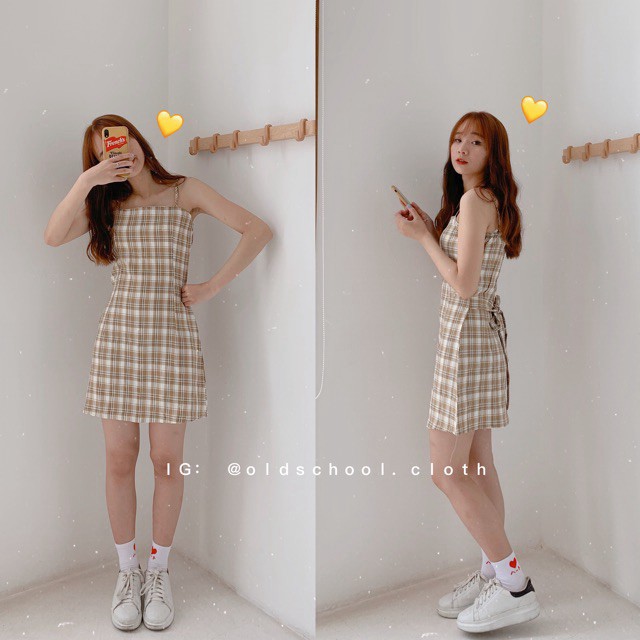 [AMANDA]🌻ĐẦM CARO 2 DÂY CÓ DÂY BUỘC EO, váy 2 dây kẻ caro mặc mùa hè🌻 hình shop chụp thật