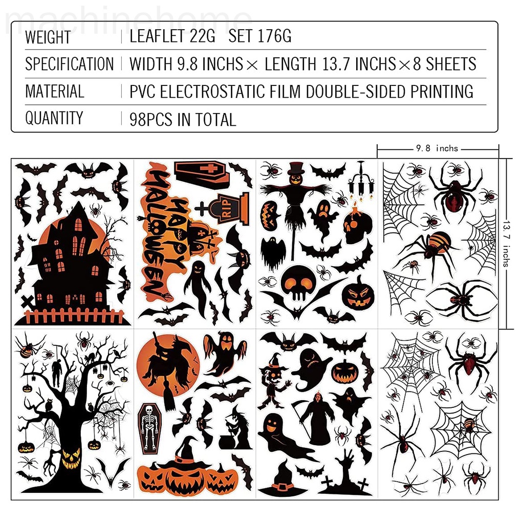 Set 8 tấm decal dán cửa kính trang trí tiệc Halloween tháo được