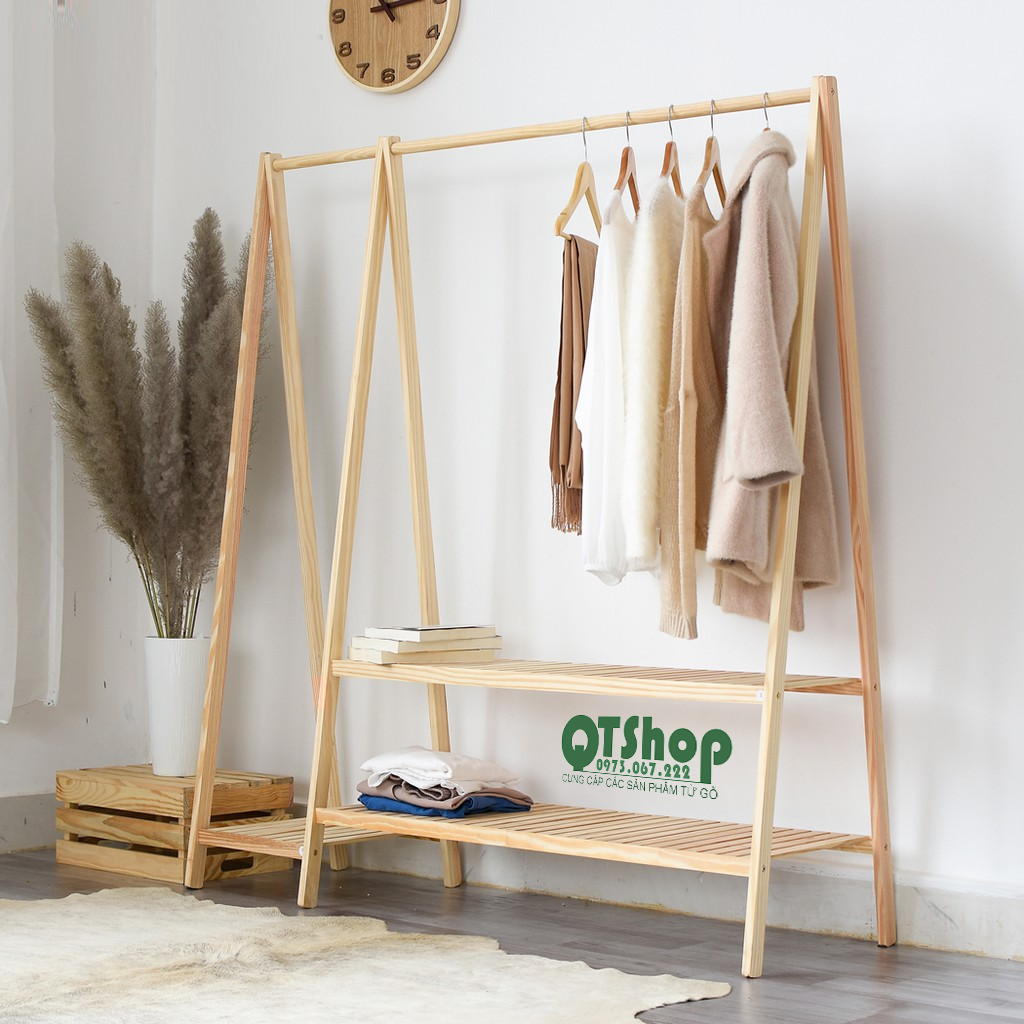 Kệ treo quần áo chữ A đôi-  Gỗ Thông Mỹ Nhập Khẩu - A Hanger 2 in 1 Phong Cách Hàn Quốc | BigBuy360 - bigbuy360.vn
