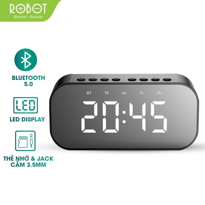 Loa Bluetooth ROBOT RB550 - Kiêm Đồng Hồ Báo Thức Màn Hình LED Tráng Gương | Hỗ Trợ Thẻ Nhớ AUX