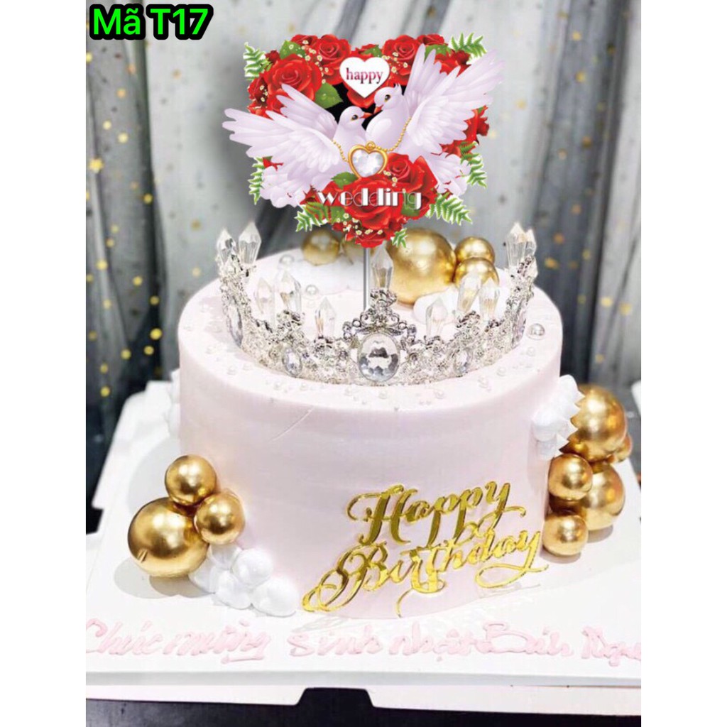Phụ kiện sinh nhật - SET 10 THẺ CẮM GIẤY HAPPY WEDDING mẫu T17