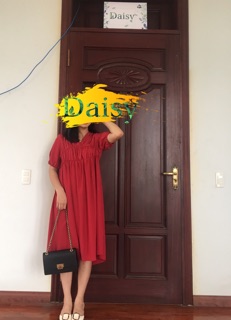 Váy bầu ( Đầm bầu) (Ảnh thật) Váy đỏ tay lỡ