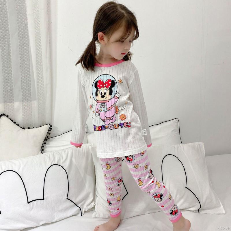 Bộ áo tay dài và quần dài bằng cotton thoáng khí in hoạt hình đáng yêu cho trẻ nhỏ