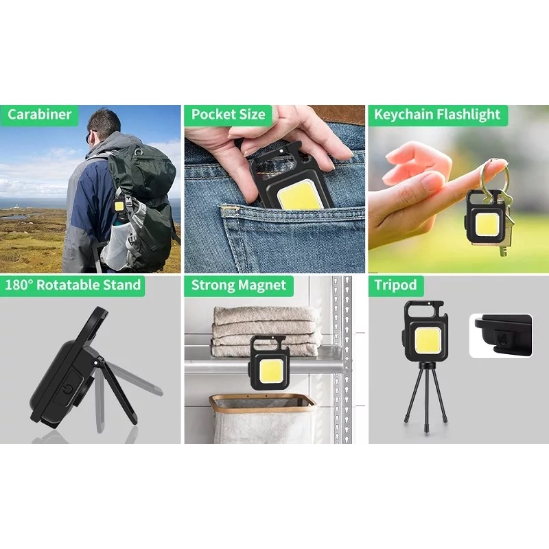 Đèn LED COB MINI siêu sáng có móc khóa đa năng chống nước, sạc USB tiện dụng, 3 chế độ điều chỉnh sáng