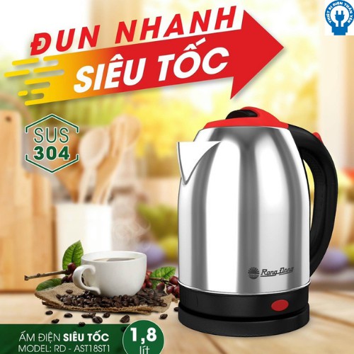 CÓ GRAP  SHIP ⚡️ Ấm điện siêu tốc 1,8 lít Rạng Đông Inox 304 cao cấp RD-AST18ST2⚡️