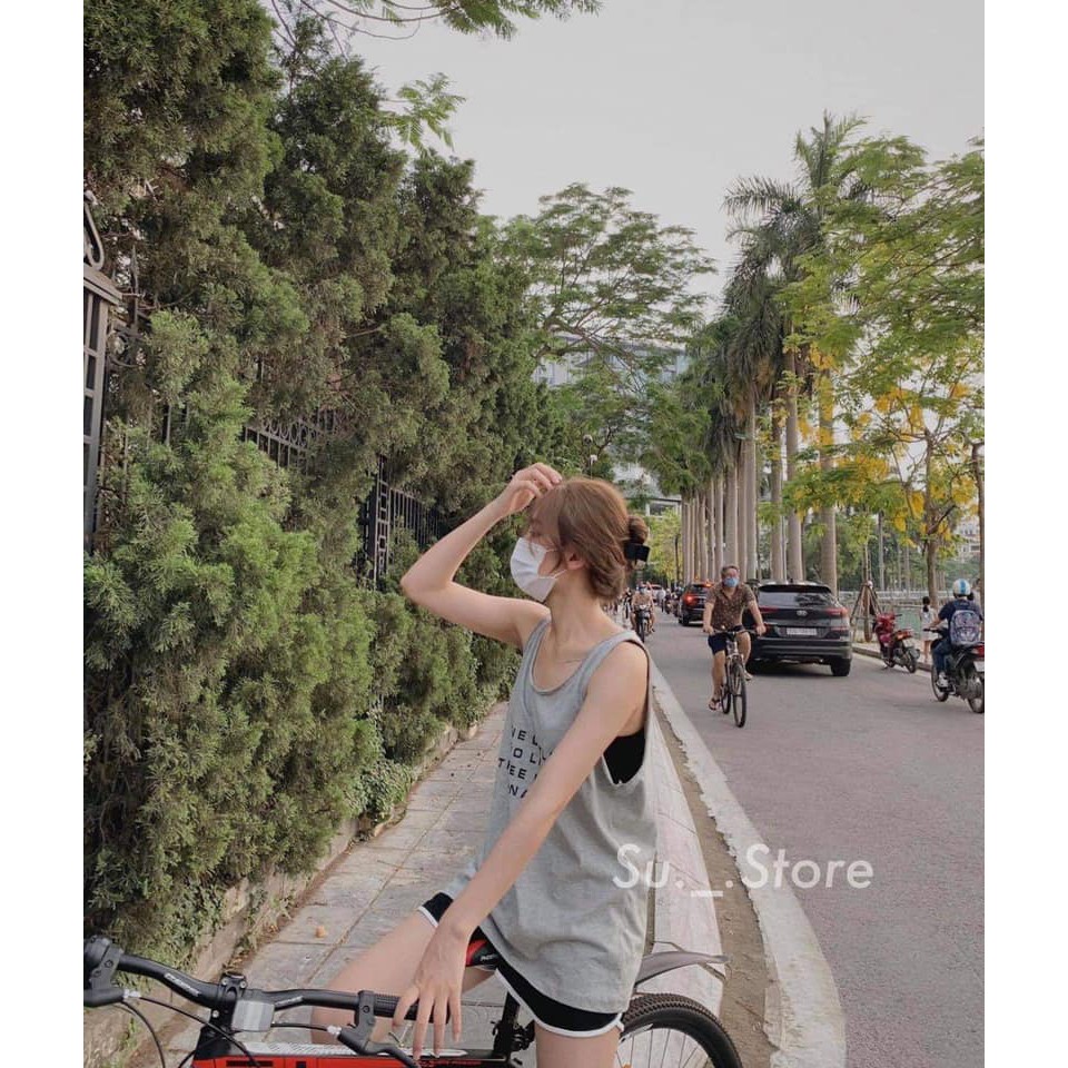 Set tanktop áo chữ kèm quần sooc, Bộ quần short đùi ống rộng kèm áo ba lỗ tank top form rông Ulzzang