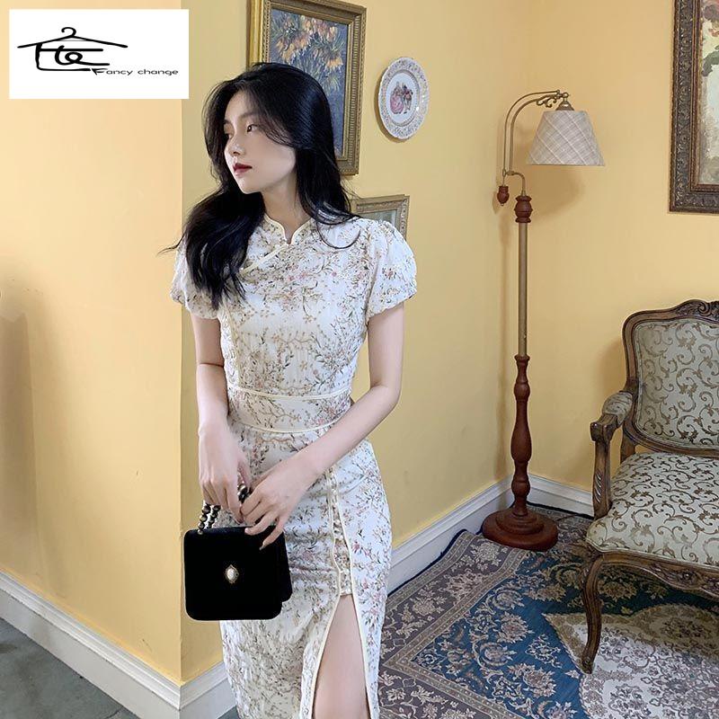 Đầm Sườn Xám Dáng Dài Xẻ Tà Phong Cách Trung Hoa Thời Trang Mới Cho Nữ 2022