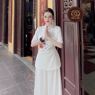 Đồ lam đi chùa mẫu áo lụa cổ cao vải lụa tơ siêu mềm mại dày dặn