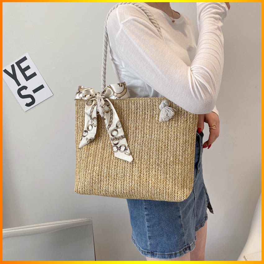 Túi xách nữ đeo vai dễ thương T1044 NASI Store túi cói cầm tay mẫu mới đẹp có dây kéo thời trang