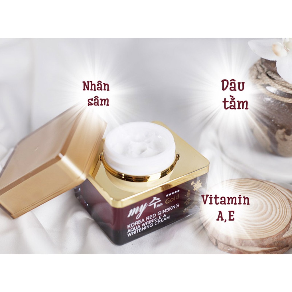 KEM DƯỠNG DA HỒNG SÂM NGÀY VÀ ĐÊM KOREA RED GINSENG AQUA WRINKLE & WHITENING CREAM MY GOLD 50ML