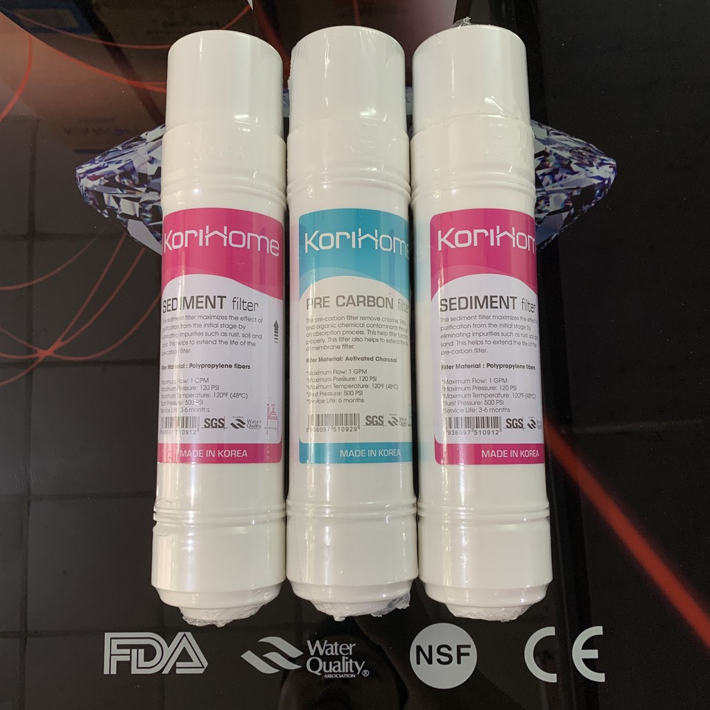 Combo 3 lõi lọc nước KORIHOME chính hãng, nguyên khối, vô trùng - bộ 3 lõi lọc thô KORIHOME