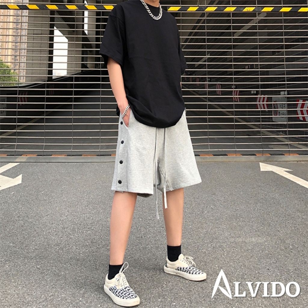 Quần SHORT TRƠN khuy nút unisex ALVIDO thể thao basic nam nữ oversize phong cách đường phố Hàn Quốc Ulzzang QS310