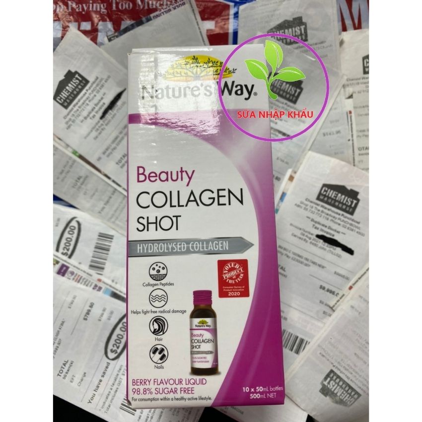 Nước Collagen Nature’s Way Beauty Collagen Shot hộp 10 chai 50ml Nhập Khẩu Úc Date Xa