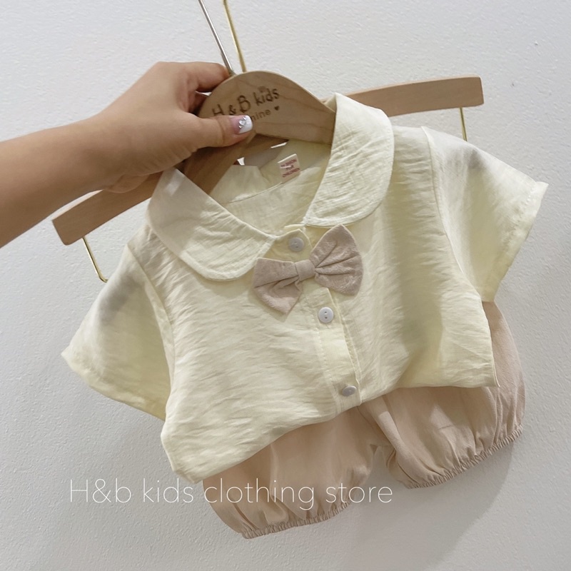 Set sơ mi tay ngắn bé trai đính nơ