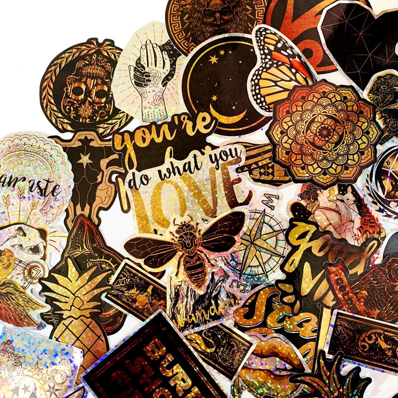 ❉ VSCO - Light-Reflecting Black Giấy và decal dán tường ❉ 50Pcs/Set DIY Luggage Laptop Decals Doodle Stickers