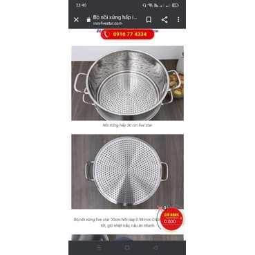 Bộ Nồi Xửng Hấp Inox five Star Size 24/26/28/30/32cm  nắp inox.